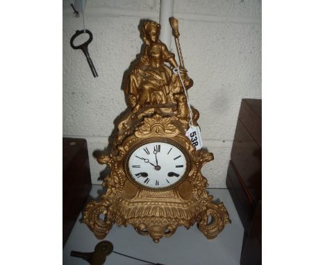 A FRENCH GILT METAL STYLE MANTLE CLOCK, Roman numerals, height approximately 32cm (key and pendulum)