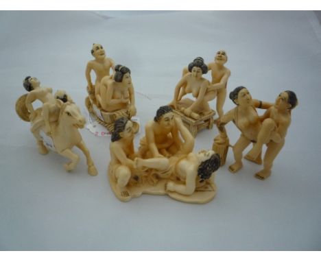 FIVE NETSUKE, all of erotic form, largest netsuke measuring 6.5cm x 4cm, all signed