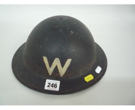 WWII ERA AIR RAID WARDENS HELMET, metal with inner lining complete