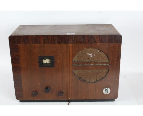 Kolster Brandes Art Deco radio, with rosewood crossbanding and bakelite controls, 52cm wide