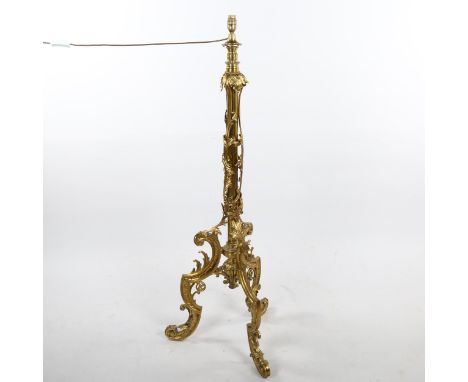 A Victorian cast gilt-brass telescopic standard lamp 