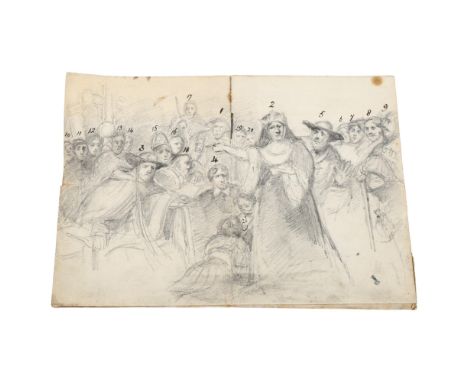 George Henry Harlow (1787 - 1819), the original pencil sketch for the painting "The court for the trial of Queen Katherine" f