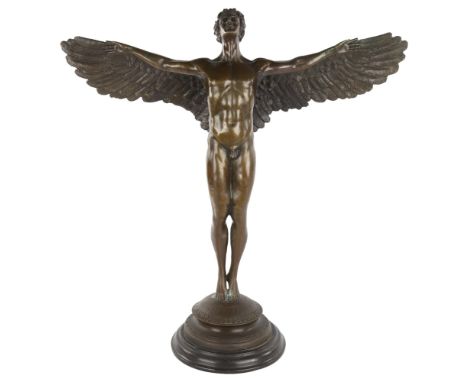 After AA Weinman, Icarus, patinated bronze sculpture, probably mid to late-20th century, height 60cmSigns of some soldering o