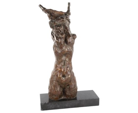 N Christie, modernist patinated bronze female torso sculpture, signed and dated 1971, on black slate base, height 60cmGood or