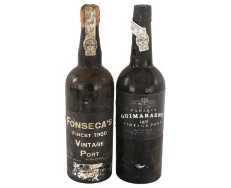 2 bottles of vintage port, Fonseca 1960, Fonseca Guimaraens 1978levels to low neck1960 - capsule damaged , some seepage 1978 