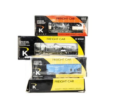 K-Line 0 Gauge Military Trucks,  US Army Flat Car with Missile, Army Flat car with Helicopter and Figures, USAF blue Hopper C