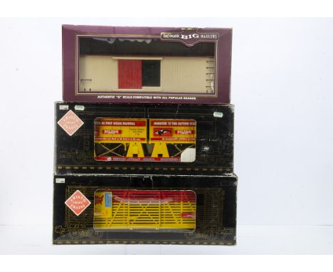 Aristocraft Gauge 1 American outline Rolling Stock,  ART 46126 Polk Bros Circus Stock Car and 46526 Piggyback Flat Car with t