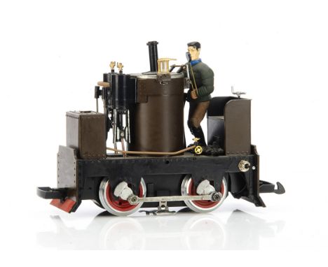 Scratchbuilt/Kitbuilt modified  G Gauge 0-4-0 freelance vertical boiler engine with LGB Chassis, finished in brown with moder