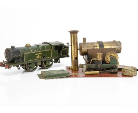 An incomplete Hornby 0 Gauge SR no 2 Special clockwork 4-4-2 Tank Locomotive and dismantled Bowman stationary steam engine, t