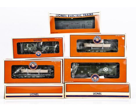 Lionel 0 Gauge various US Army Military Rolling Stock,  Operating Missile Car, Flatcar with Boat (2), 50' Boxcar, Transportat