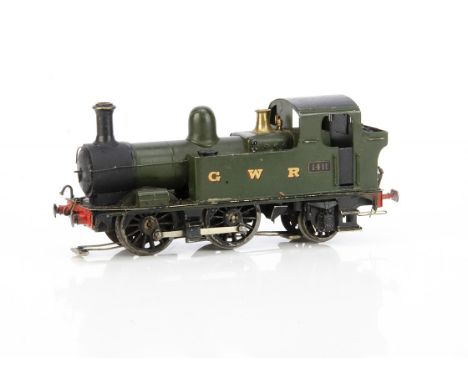 A Scratchbuilt 0 Gauge 3-rail GWR 14xx class 0-4-2 Tank Locomotive, appears fitted with a substantial motor/gearbox by Bond's