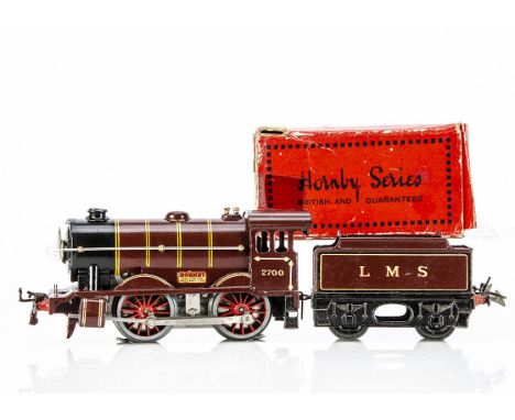 A Hornby 0 Gauge No E120 20-volt AC 'Special' Locomotive and Tender, both in LMS lined crimson, the loco as no 2700, G-VG, li