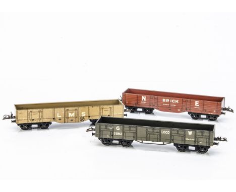 Hornby 0 Gauge No 2 'High Capacity' Wagons, all in lithographed finishes, a dark grey GW Loco Coal wagon No 53962 with axlebo