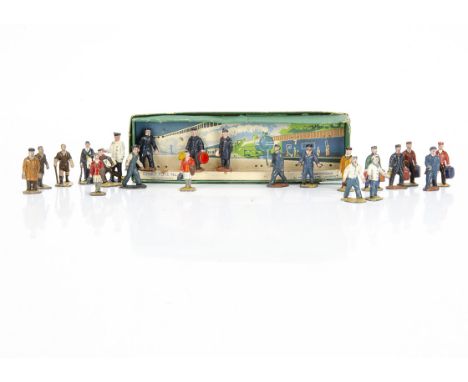 Dinky Toys (for Hornby 0 Gauge) larger-scale Figures, including most (5/6) of a No 1 station staff set with original box, and