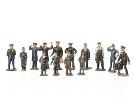 A small group of Vintage Lead Figures,  mostly for gauge 1 by Britains, Johillco or similar, comprising 9 larger figures incl