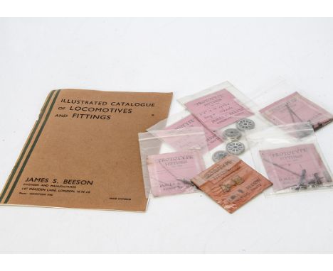 A small selection of 0 Gauge Locomotive Fittings and Catalogue by J S Beeson, components in original packets include a pair o
