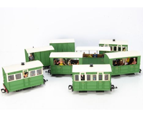 Eight Scratchbuilt/Kitbuilt modified G Gauge Freelance Passenger and Goods 4-wheel Rolling Stock. comprising, All Third Coach