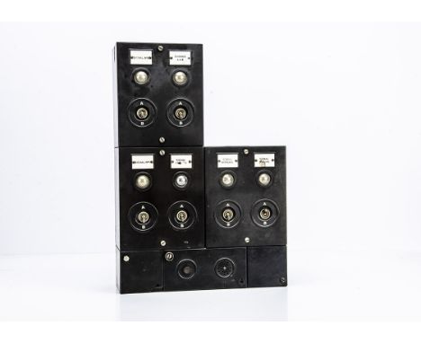 Signal Box Bank of Signal Switches, three Bakelite cased illuminated examples each with signal number above indicator light a
