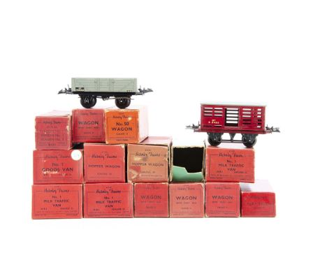 Boxed Hornby 0 Gauge 4-wheel Goods Rolling Stock, BR Milk Traffic Vans (3), No 1 wagon, No 1 Goods Van, BR open wagons (4, th