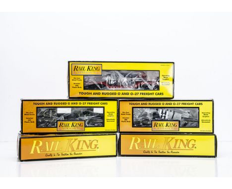 Rail King by MTH 0 Gauge Military Flat Cars with Vehicle Aircraft and Rocket Loads, USAF red depressed flat car with Rocket L