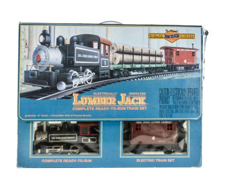 Bachmann Big Haulier G Gauge Train Set and REA Wagons, Lumber Jack set comprising Coal Creek Lumber Company black 0-4-0 Tank,