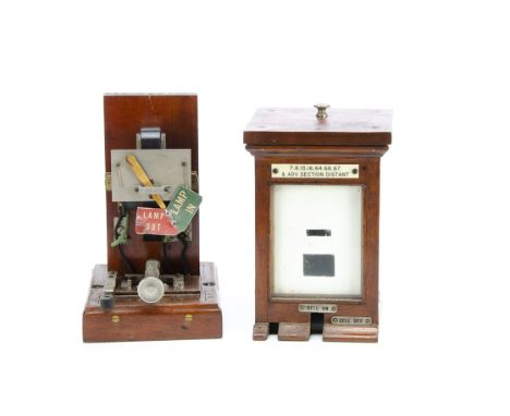 Signal Box Lamp Indicator, wooden cased inset with glass panel and interior indicator Lamp In/Lamp Out, the case stamped  H W