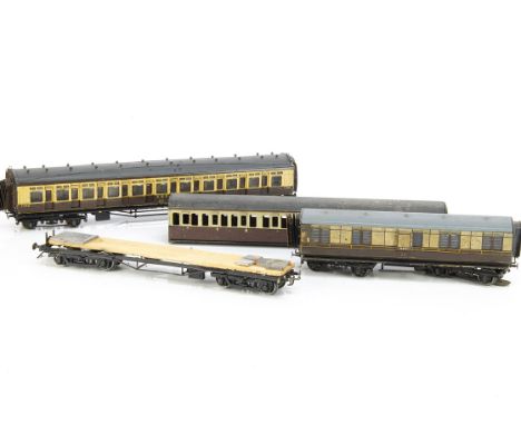 Vintage Scratchbuilt Great Western 0 Gauge Coaching Stock for restoration, all in GW brown/cream and with B-L type steel comp