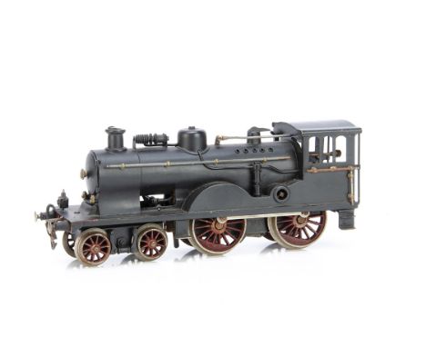 An early Marklin gauge 1 modified Danish-style clockwork 4-4-0 Locomotive only, in plain black with dark red wheels, the body