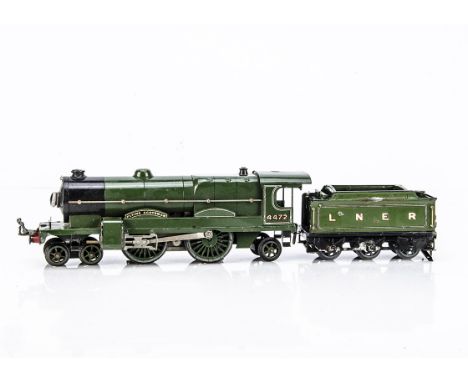 A later Hornby 0 Gauge No E320 'Flying Scotsman' Locomotive and Tender, in LNER green as No 4472, with 20v AC mechanism, body