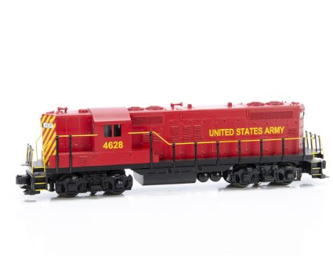 Rail King by MTH 0 Gauge 30-2432-1 GP-9 Diesel Locomotive,  in US Army red No 4628, with instructions, E, appears unrun, box 