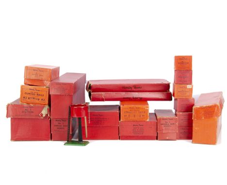 Boxed post-war Hornby 0 Gauge Lineside Accessories and Track, including No 3 Station (VG-E, box F), two Island platforms, (on