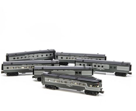 Rake of K-Line 0 Gauge New York Central two tone grey with white stripes Passenger Coaches with lighting, comprising Imperial