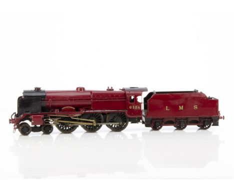 A 0 Gauge 3-rail LMS 'Royal Scot' 4-6-0 Locomotive and Tender, by unknown maker, the body probably from a brass kit, but appe