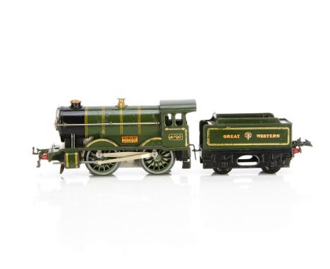 A Hornby 0 Gauge No E120 'Special' 0-4-0 Locomotive and Tender, in enamelled 'Great (crest) Western' green as no 4700, F-G, m