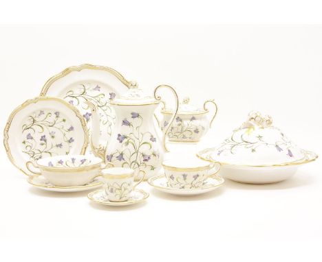 An extensive Spode porcelain dinner service campanula pattern, consisting of sixteen dinner plates, twelve bowls, sixteen sid