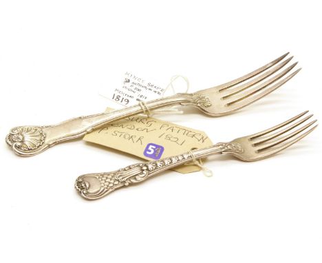 The Bill Brown cutlery collection.Two silver forks, by Paul Storr, London 1819 and 1821, coburg and shell patterns. 6oz.