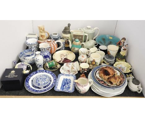 Poole pottery part coffee set, Limoges porcelain fish plates, and other items of pottery and porcelain