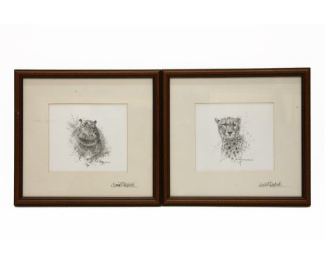 David Shepherd,HIPPO AND CHEETAH, two pencil signed prints, each 12 x 14cm, both framed (2), and;William Russell Flint, BATHE