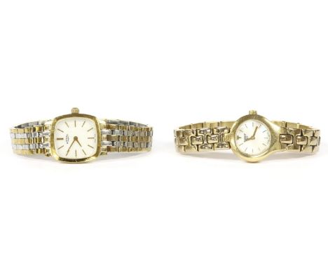 A ladies gold plated Tissot 1853 quartz bracelet watch, with mother of pearl dial and baton numerals and extra links,  and a 