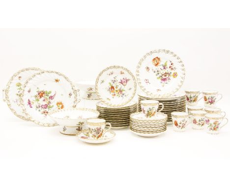 A quantity of Dresden porcelain, to include tea cups, saucers and cake plates, tazzas, serving dishes, etc, decorated with fl