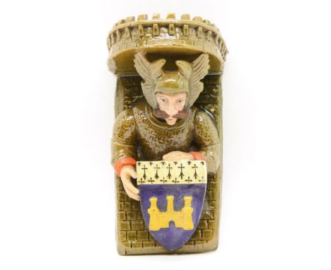 French pottery wall bracket in the form of a knight supporting a rampart