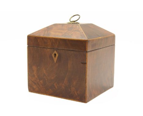 A George III inlaid mahogany tea caddy of square shape