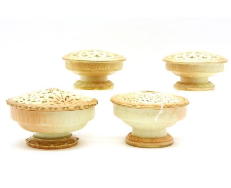 Four large Locke & Co and Royal Worcester blush ivory potpourri, largest 19.5cm diameter