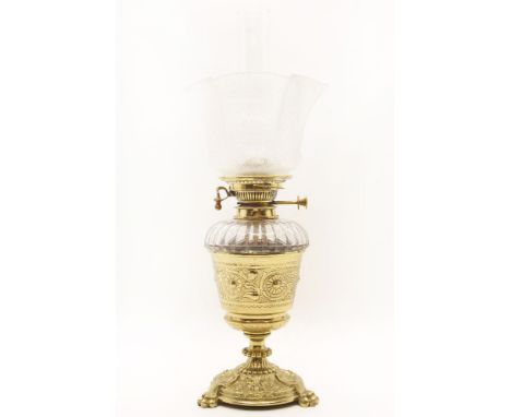 A Victorian brass and glass oil lamp