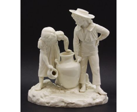 A Royal Worcester figure group of water carriers, moulded by James Hadley, impressed and printed marks, numbered 1046, 24cm h