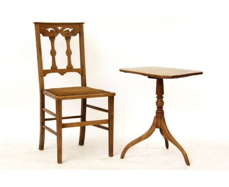 An Arts and Crafts oak side chair, together with a 19th century mahogany tripod table (2)