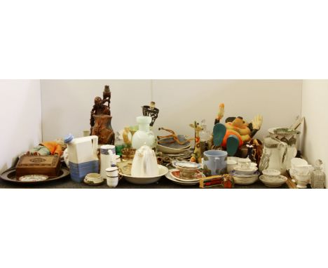 A quantity of collectables to include Imari, a soapstone ornament, a carved figure of Shou Lao, Spode, Coalport, a Burleigh s