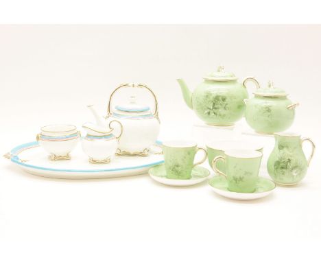 A Grainger & Co teaset, tea tray, teapot, milk jug, and sugar bowl, and a Royal Worcester tea set for two