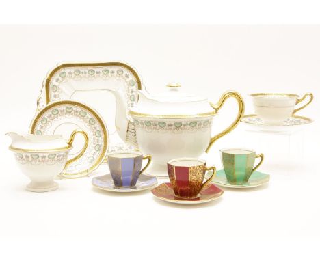 A Shelley porcelain tea set, with floral decoration, together with Royal Doulton cups and saucers