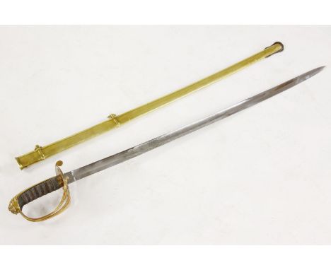 An 1845 pattern Victorian infantry officer's sword, by Henry Wilkinson, with brass guard and scabbard, the fullered blade wit